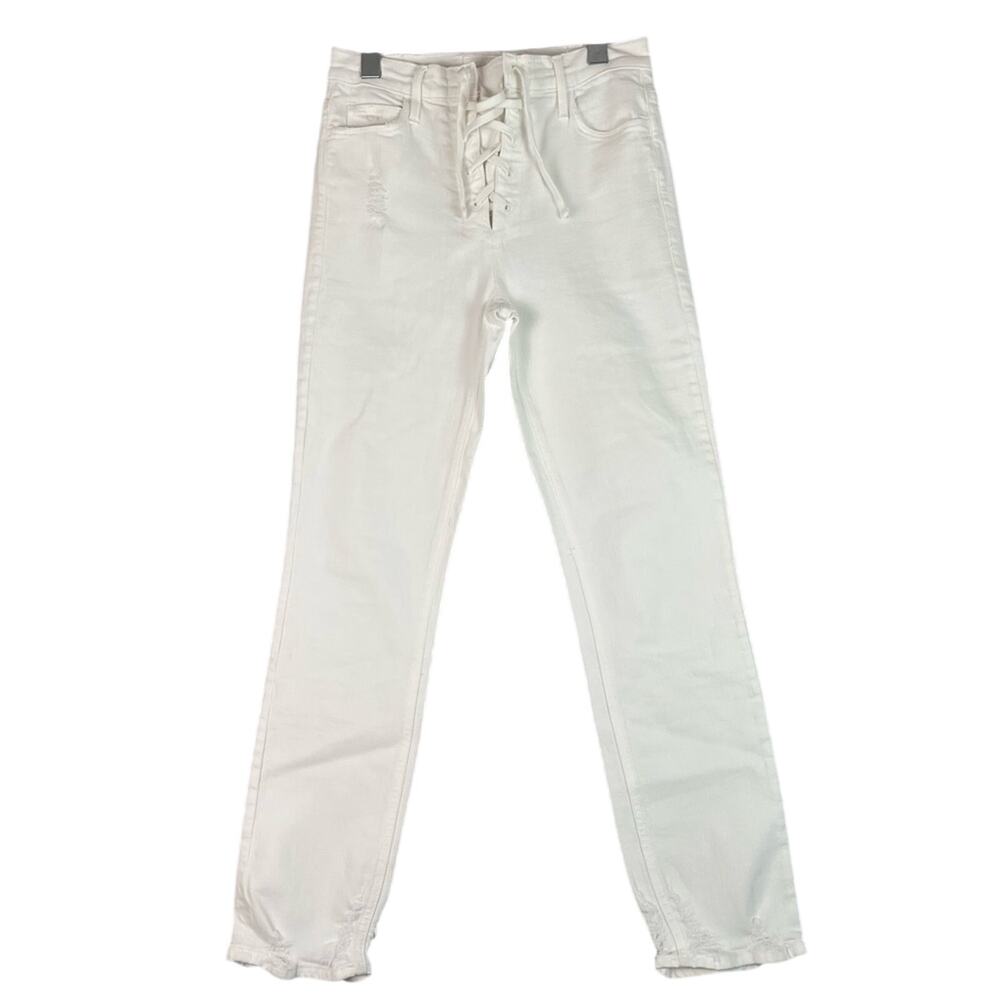 Mother Superior Jeans Lace Up Dazzler Ankle Chew Size 27 White Denim Hot Girl